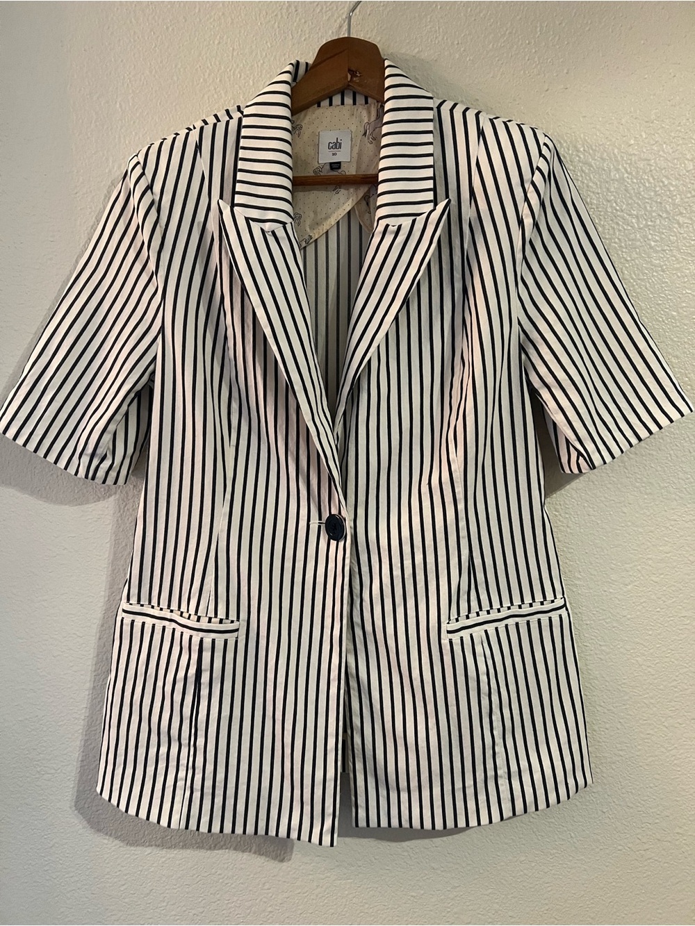 CAbi blue & White Striped Short-Sleeve Blazer